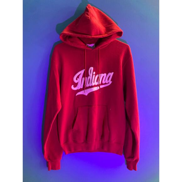 Champion IU Indiana University Red Pullover Hoodie Drawstring Script Men's Small - Picture 1 of 4